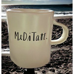Rae Dunn MEDITATE Mug Ceramic White with Black Lettering